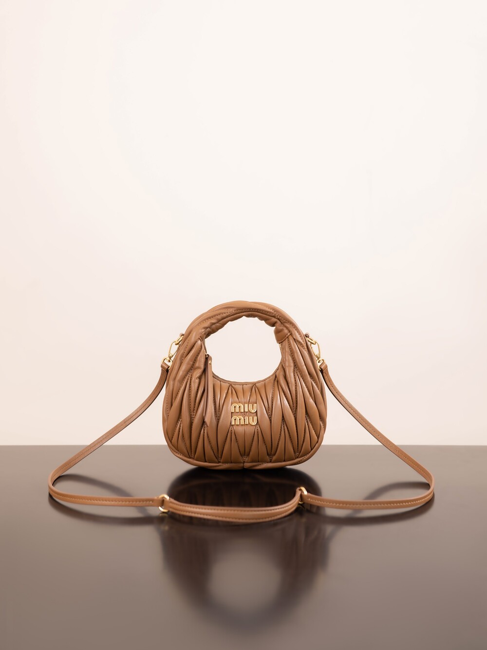 Miu Miu Brown Matelassé Mini Hobo Handbag
